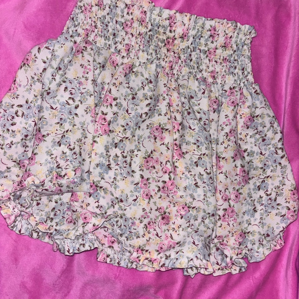 Floral Mini Skirt - Pink and White
